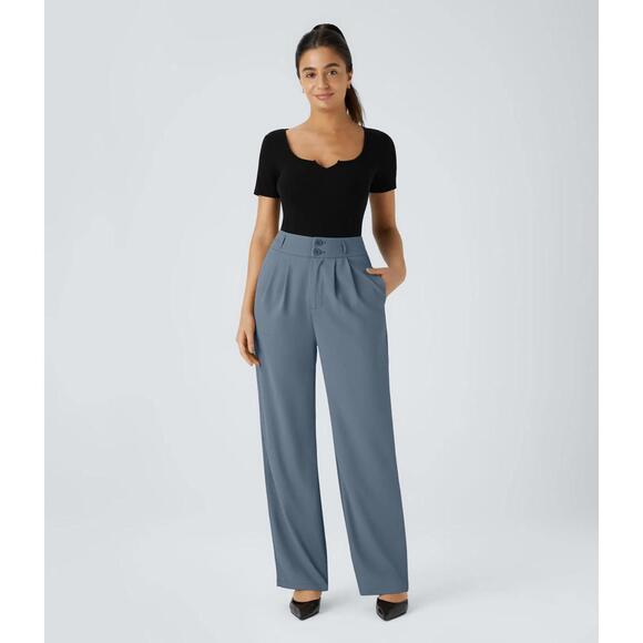 NWT Halara Flex™ High Waisted Shirred Straight Leg Work Blue Pants Size XL Tall - Picture 6 of 7